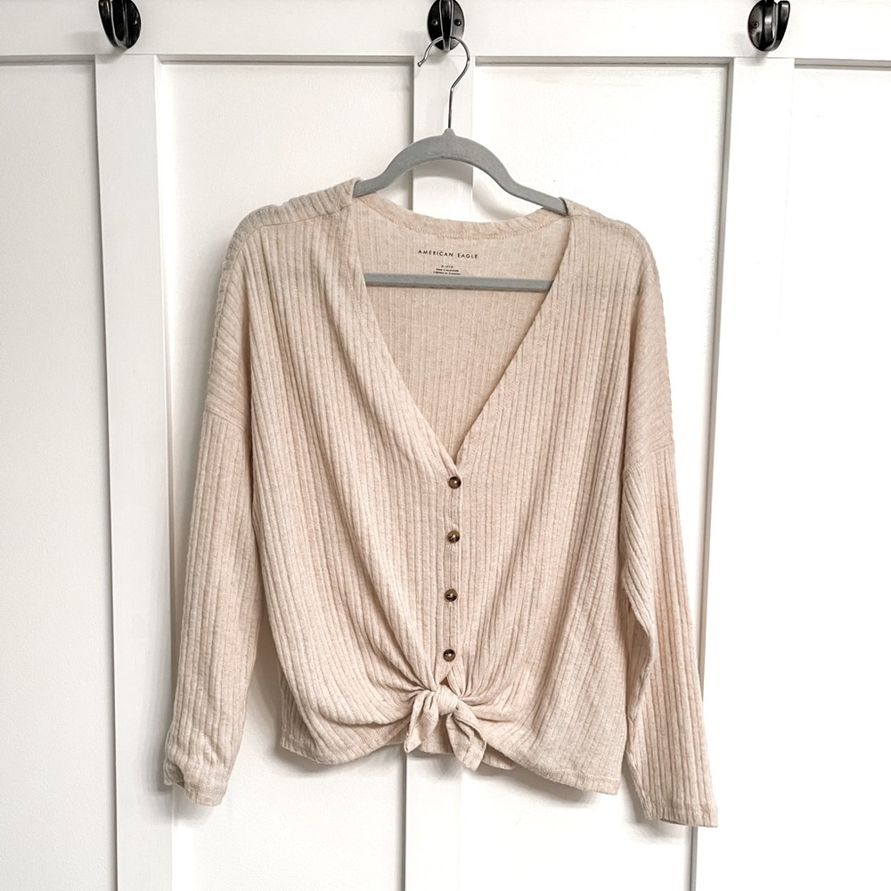 American Eagle button up, tie front top.